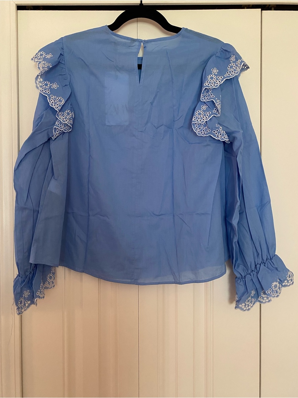 Zara Light Blue Eyelet Ruffle Blouse - Picture 4 of 7